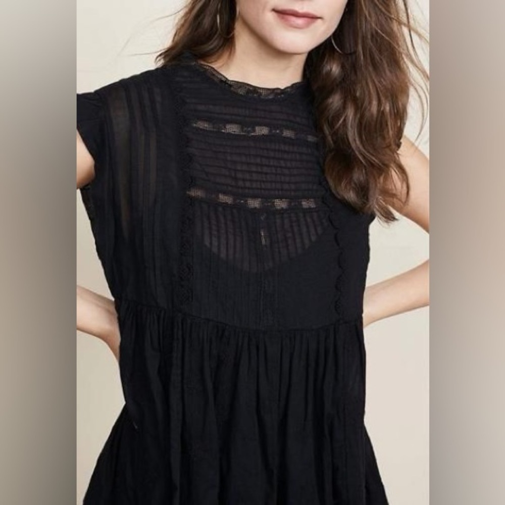 FREE PEOPLE | Cotton Black Lace Tunic Mini Dress with Pockets Coverup - Picture 2 of 16